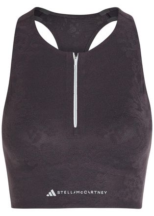 Stella McCartney Adidas X Stella Mccartney Logo-print Floral Cropped Stretch-knit top - Black - S (UK8-10 / S)