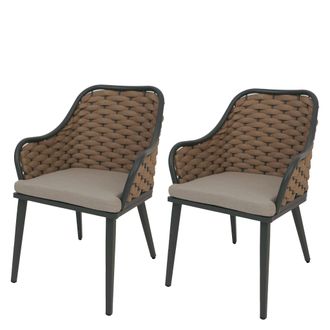 Hhg Hhg - Nunca Usado] Lote De 2 Sillas De Jard&iacute;n De Aluminio 761, Silla De Exterior, Tejido De Cuerda De Olefina (200 G/m&sup2;) Cuerda, Coj&iacute;n Beige Marr&oacute;n Cl