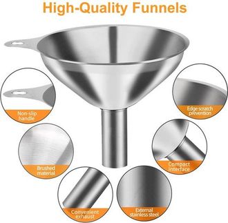 OEM Embudo De Metal De Acero Inoxidable, Juego De 3 Embudos (grande, Mediano Y Peque&ntilde;o), Mini Embudo Apto Para Alimentos, 2 Cepillos