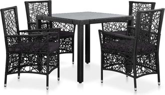 vidaXL Vidaxl - Juego De Comedor De Jard&iacute;n 5 Piezas De Rat&aacute;n Sint&eacute;tico Negro
