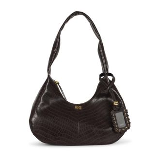 Ganni Tassen, Dames, Bruin, ONE Size, Katoen, Croco Medium Hobo Tas