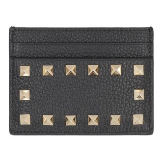Valentino Garavani Wallets & Cardholders, female, Black, Size: ONE SIZE Rockstud Grainy Calfskin Cardholder