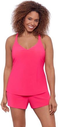 Aqua Green Supportive Y-Back Full Coverage Tankini Swimsuit Top in Rose Quartz at Nordstrom, Size X-Large