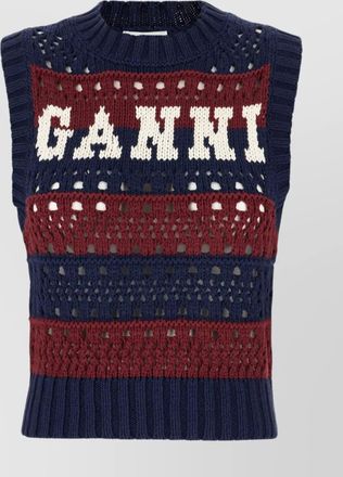 Ganni knitwear crew neck sleeveless open knit