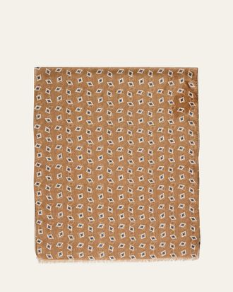 Cesare Attolini Mens Geometric Cotton and Cashmere Scarf
