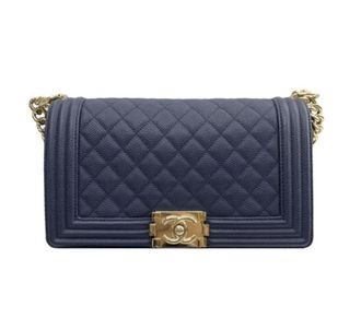 Chanel Navy Caviar Leather Medium Boy Bag