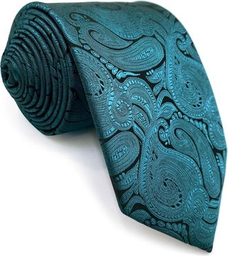 Shlax & Wing Mens Necktie Teal Blue Paisley Tie for Suits XL Classic Woven Extra Long 63