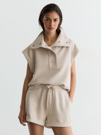 Reiss Neutral Premium Interlock Sleeveless Collared Top, XS