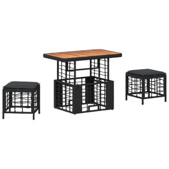 vidaXL Conjunto De Comedor De Jard&iacute;n Con Coj&iacute;n 3 Pcs Negro Y Gris Vidaxl