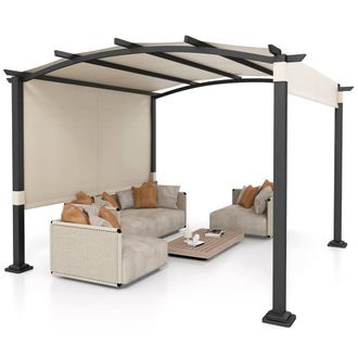 Costway Costway Outdoor Pergola w/ Sunshade Canopy Arched Patio Garden Shelter in Beige