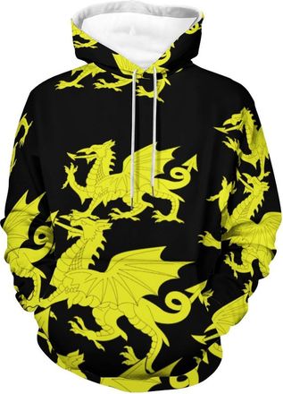 Generic Gold Welsh Dragon Flag Mens Hoodies Long Sleeve Sweatshirts Hooded Pullover Sportswear Women Tops 4XL