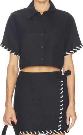 Jonathan Simkhai Auggie Camp Shirt With Front Patch Pocket In Black