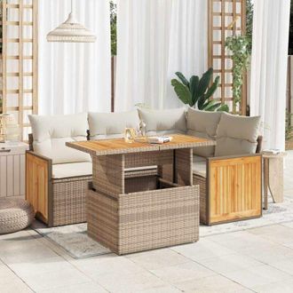 vidaXL Vidaxl - Set Sof&aacute;s Jard&iacute;n Y Cojines 5 Pzas Rat&aacute;n Sint&eacute;tico Acacia Beige