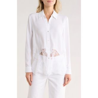 L'agence Adalee Lace Trim Button-Up Shirt in White at Nordstrom Rack, Size Large