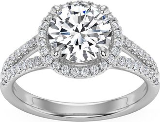 Pompeii3 3Ct Halo Diamond Engagement Ring Split Band White, Yellow or Rose Gold Lab Grown