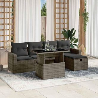 vidaXL Set De Muebles De Jard&iacute;n 6 Pzas Y Cojines Rat&aacute;n Sint&eacute;tico Gris Vidaxl