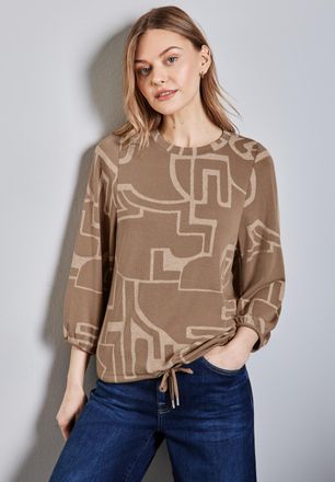 Street One Rundhalspullover STREET ONE, Damen, Gr. 42, beige (sheer beige), Strick, Obermaterial: 63% Polyester, 34% Viskose, 3% Elasthan, bedruckt, regular fit 