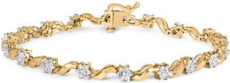 House of Brilliance 10k Yellow Gold 1.00 Cttw Round-Cut Diamond Floral S-Link 7.50 Bracelet at Nordstrom