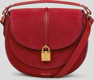 DeMellier The Siena Saddle in Berry Red Suede Leather Crossbody bag