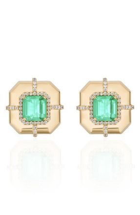 Goshwara Diamond & Semiprecious Stone Stud Earrings in Green at Nordstrom