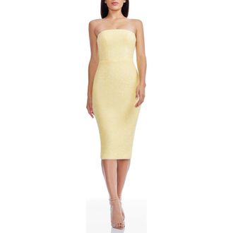 Dress The Population Viviana Sequin Strapless Sheath Dress in Pastel Yellow at Nordstrom, Size Xx-Small