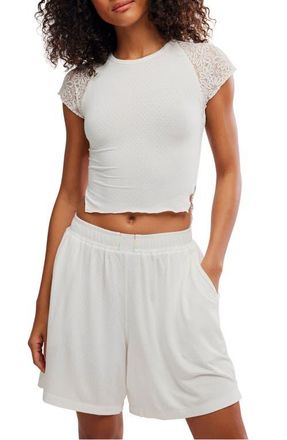 Free People Soft Side Crop Shirt & Pajama Shorts Set in Clean Ivory at Nordstrom, Size X-Large