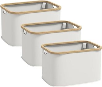 HOMCOM Pack De 3 Cestos Para Ropa Sucia Plegables Cestos De La Ropa Sucia 36 L Con Asas Para Ba&ntilde;o Dormitorio Lavadero 44,3x33,3x26,5 Cm Crema - Homcom