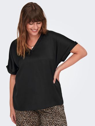 Only Carmakoma Shirtbluse ONLY CARMAKOMA CARBRYNJA LIFE S/S IN-ONE TOP WVN, Damen, Gr. 42, schwarz, Web, Obermaterial: 100% Polyester, leicht gl&auml;nzend, unifarben, re
