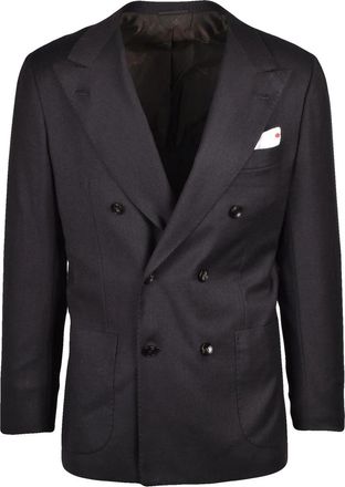 Kiton Grey Unlined Double-Breasted Virgin Wool Blazer