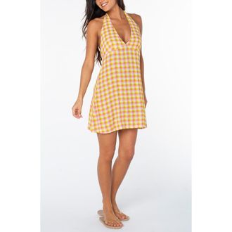 Roxy Beach Day Check Halter Minidress in Bodacious at Nordstrom, Size Xx-Large