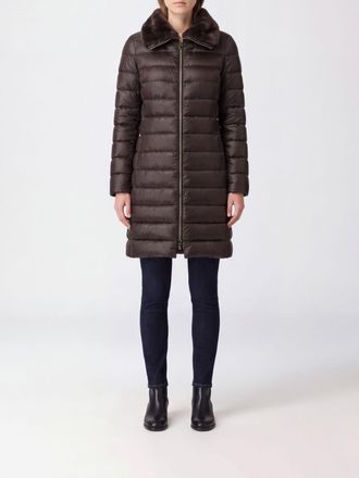 Herno Long Quilted Nylon Down Jacket with Fox Fur Collar