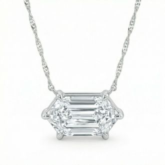 Pompeii3 Certified 1.10Ct Long Hexagon Diamond East West Pendant Gold Necklace Lab Grown