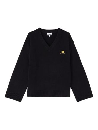 Ganni V-neck embroidered knitwear - women - Fabric - S - Black