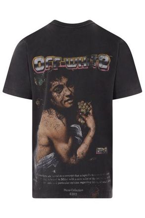 Off-white Mens Printed Cotton T-shirt - Black - Size Small