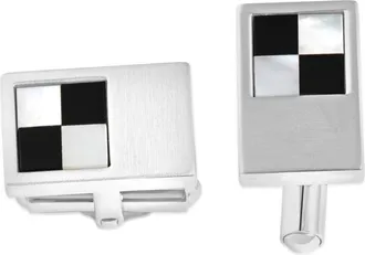 Pompeii3 Mens Stainless Steel Checkered Black And White Polished 11mm Cufflink