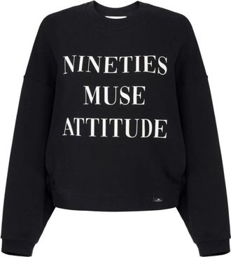 Elisabetta Franchi Katoenen sweatshirt met letterprint - Dames - Sweatshirts - Zwart - XS - Katoen - Hoodies & sweatvesten