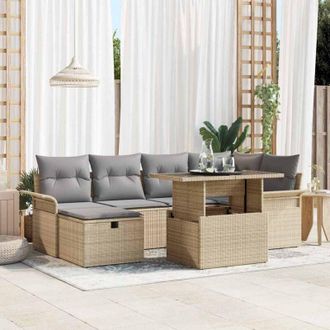 vidaXL Vidaxl - Conjunto De Sof&aacute; De Jard&iacute;n Con Coj&iacute;n 7 Pcs Beige Polirat&aacute;n