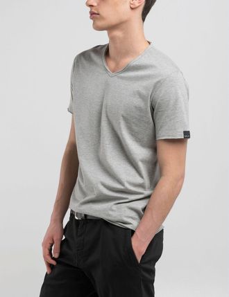 Replay V-Shirt REPLAY, Herren, Gr. XXL, grau (light grau melange), Jersey, Obermaterial: 100% Baumwolle, regular fit, V-Ausschnitt, Shirts V-Shirt