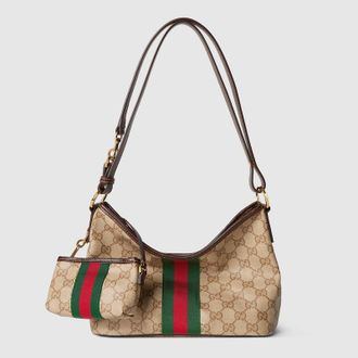 Gucci Medium Shoulder Bag With Web, Beige, Original GG Fabric