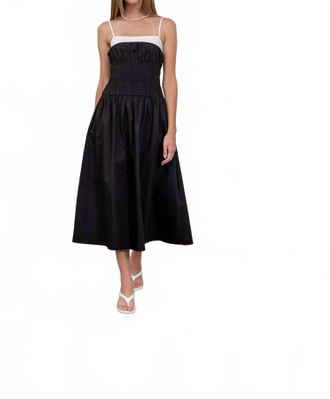 Moon River Spaghetti Strap Smocked Midi Dress In Black