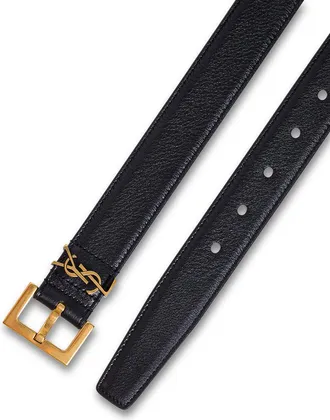 Saint Laurent Womens Leather Belt With Logo Buckle, Black Calf