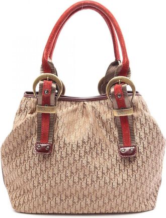 Dior Beige Bordeaux Canvas Patent Leather Suede Handbag Tote Bag (Pre-Owned)