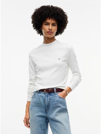 Tommy Hilfiger Womens Mockneck Stretch Knit Top - Ecru - XXS