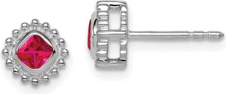 Diamond2Deal 10k White Gold Cushion Ruby Stud Earrings