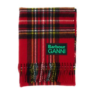 Barbour Accessoires, Dames, Rood, ONE Size, Wol, Tartan Sjaal met Dubbele Logo Patch