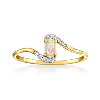RS Pure by Ross-Simons Opal Swirl Ring With Diamonds in 14kt Yellow Gold