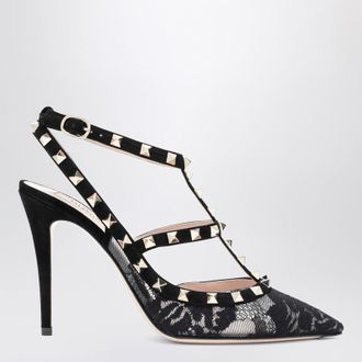 Valentino Garavani High black Rockstud lace pumps