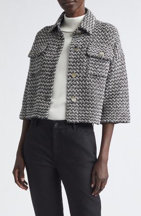 Lafayette 148 New York Cotton & Linen Tweed Crop Jacket in Black Metallic at Nordstrom, Size Medium
