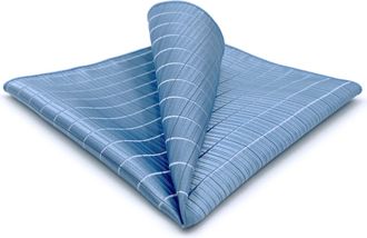 Shlax & Wing Large Mens Pocket Square Blue Azure Checkered for Suit Silk