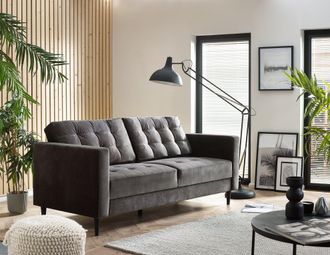 Furniturebox Jade 3-Seater Soft Touch Velvet Sofa With Solid Wood Frame in Dark Grey